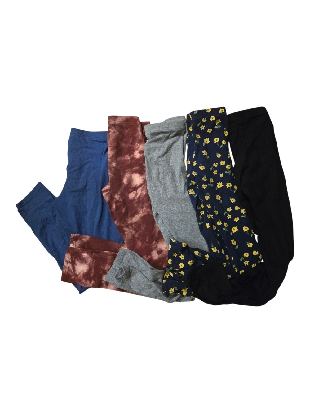 Old Navy Girls Leggings Pack โ Blue, Rust Tie-Dye, Gray, Navy Floral, Black10/12